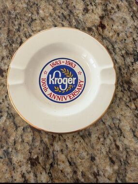 100th Anniversary White and Blue Commemorative Kroger Ashtray